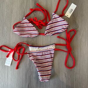 Frankie's Bikinis Red and White Striped Bikini